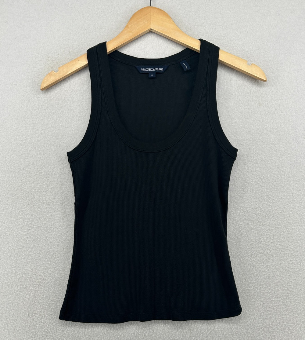 VERONICA BEARD Tank Top XS Ribbed Pima Cotton Jersey Slim Scoop Neck Shell Black
